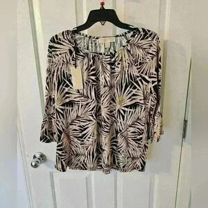 Michael Kors NWT Bell Sleeve Black/khaki Blouse Size M